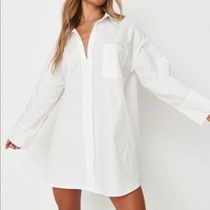 White Poplin Flared Sleeve Shirt Dress